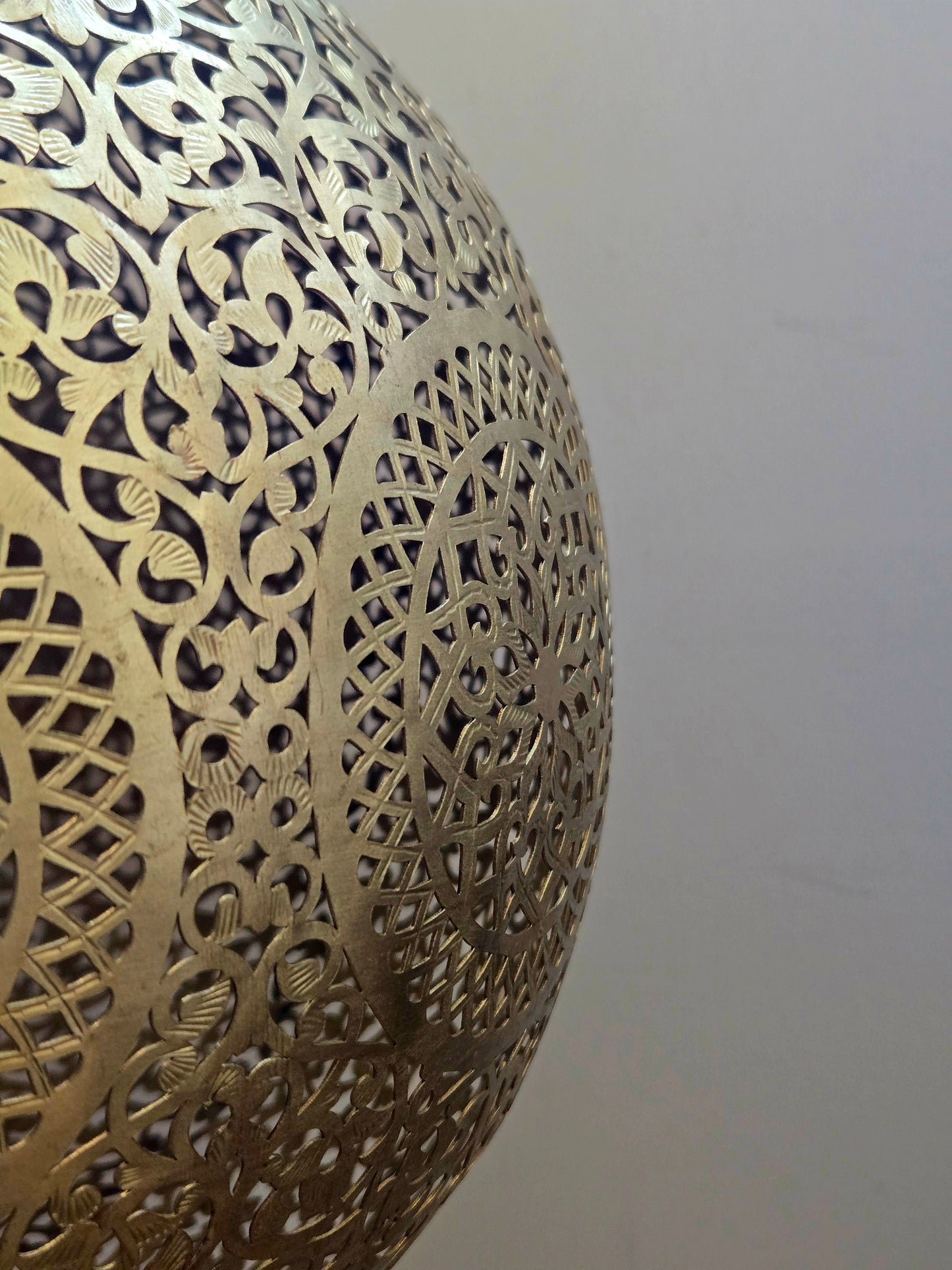 Handcrafted Moroccan Brass Pendant Lamp – Sculptural Arabesque Sphere (Limited Edition)