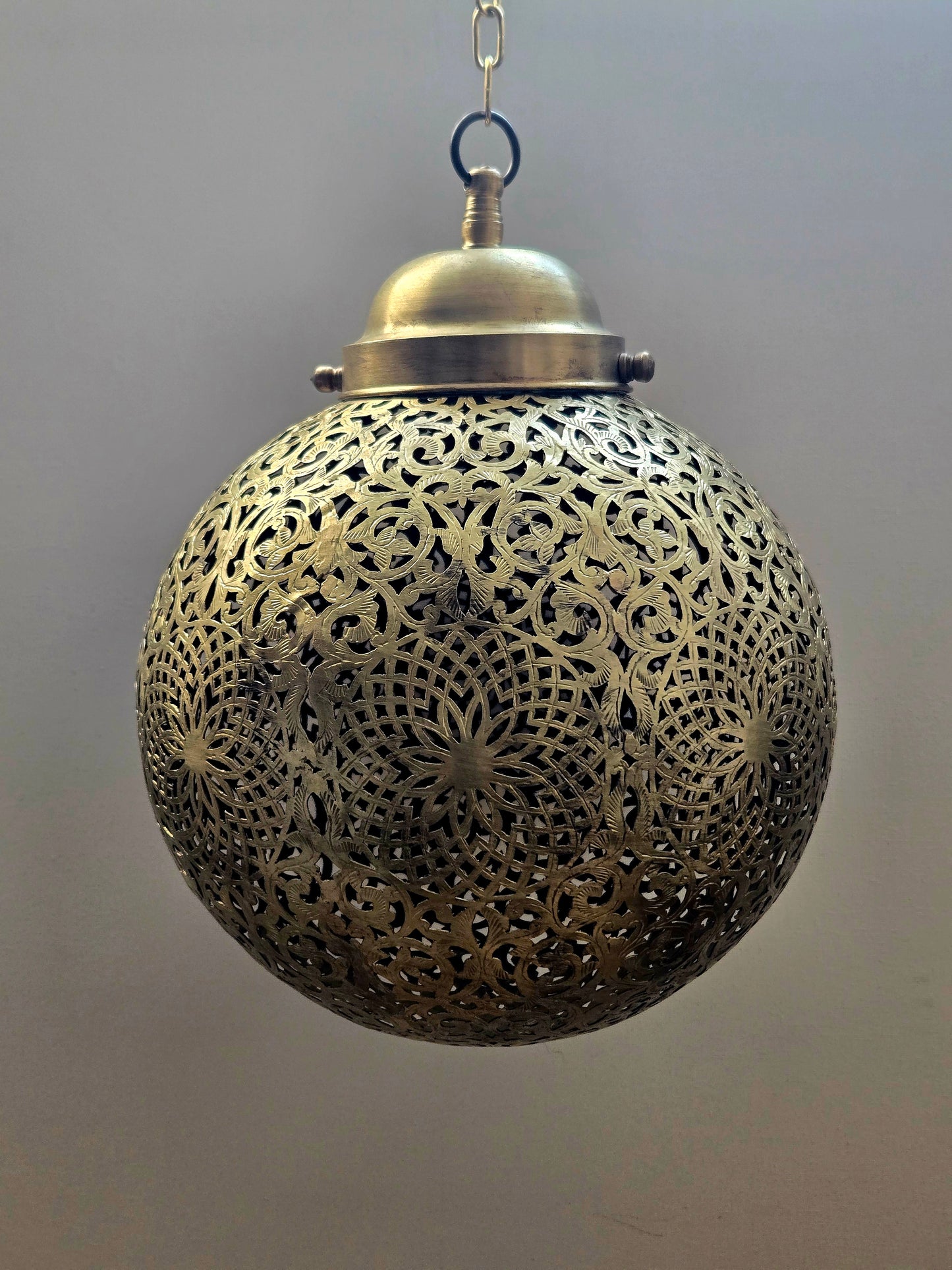 Handcrafted Moroccan Brass Pendant Lamp – Sculptural Arabesque Sphere (Limited Edition)