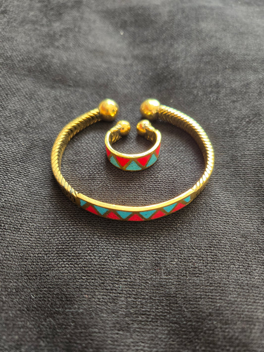 Ancient Egyptian Lotus Jewelry Set – Copper Bracelet with Ring