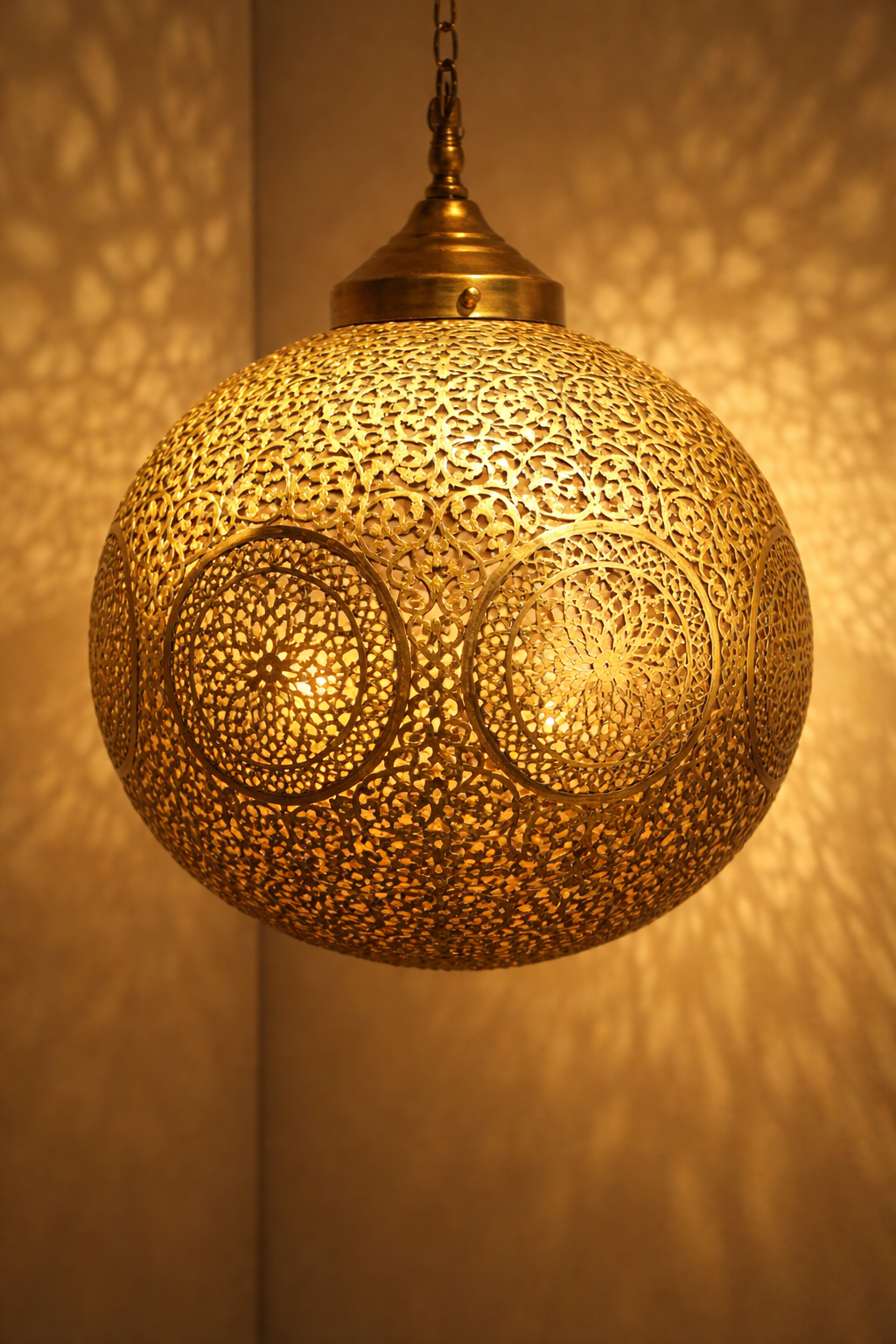 Handcrafted Moroccan Brass Pendant Lamp – Sculptural Arabesque Sphere (Limited Edition)